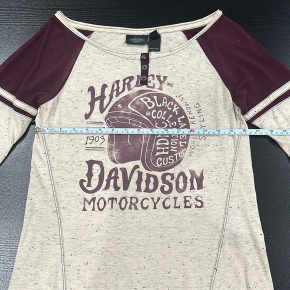 Harley-Davidson Retro Style Mesh Insert Long Sleeve Henley Top - S - Picture 7 of 8